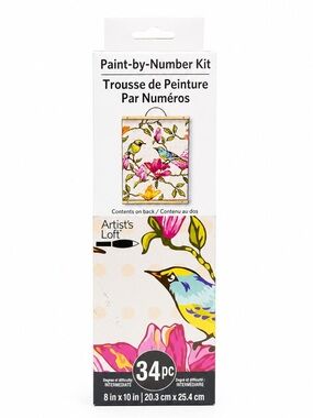 Artist's Loft Paint-by-Number Kit - Floral Bird Design in Pink, Yellow & Blue